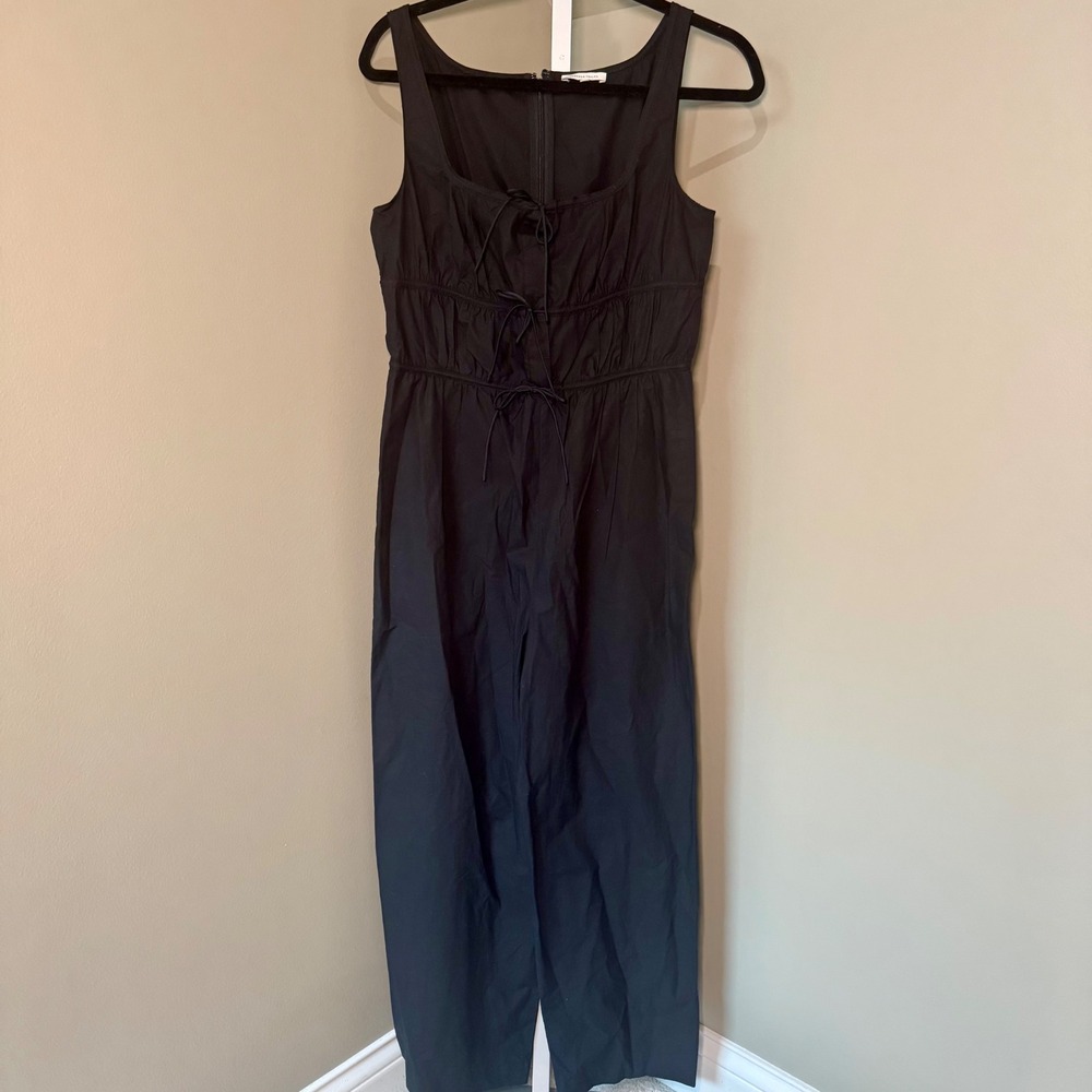 Rebecca Taylor Black Cotton Silk Tie Front Sleeveless Jumpsuit Size 4 Smocked - Picture 7 of 7